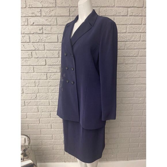 Kasper ASL Double Breasted Embroidered Skirt & Jacket 2 Pcs Suit Set Size 12 - Picture 3 of 12
